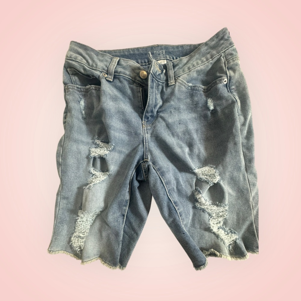 Time and Tru Light Blue Distressed Jean Shorts
